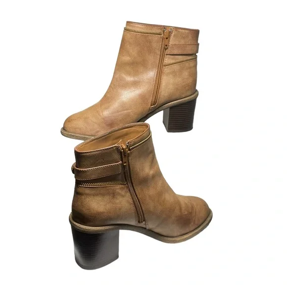 Gianni Bini Brown Ankle Boots Women Sz 9.5M 2 Sided Zip Buckle Belt Ankle Shoes - Picture 3 of 13